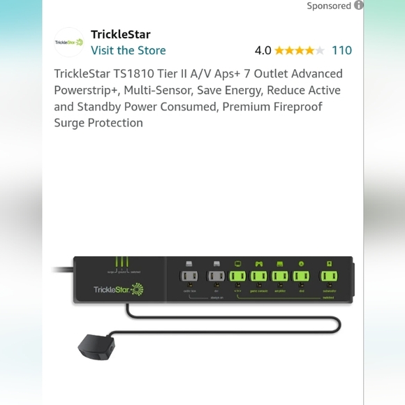 Energy efficient power strip - tricklestar 7 outlet power strip like new - Picture 2 of 6